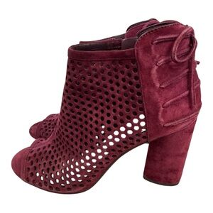 Gianni Bini Burgundy Suede Peep-Toe Perforated Ankle Booties